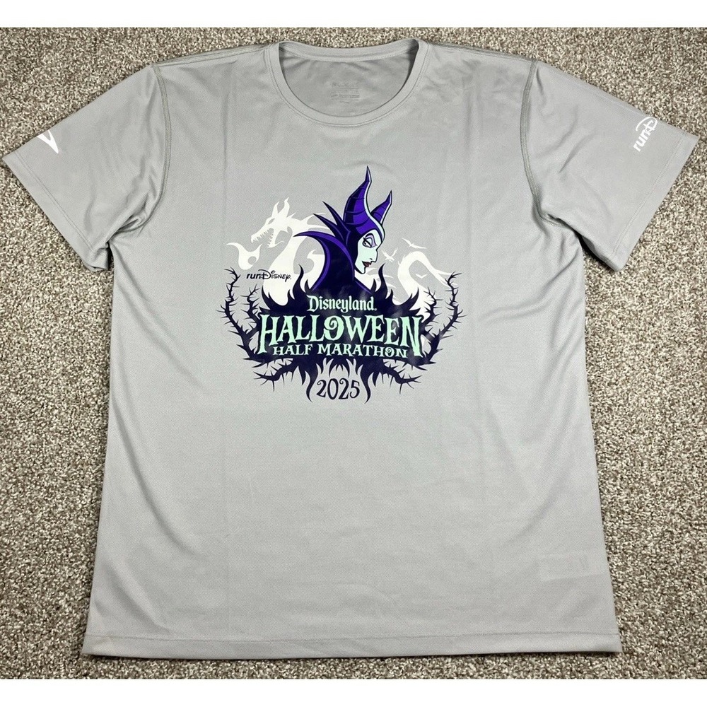 Run Disney 2025 Disneyland Halloween Half Marathon Shirt Women's Sz L Maleficent